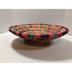 VTG Boho Oval Hand Woven Basket Footed Fiesta Fruit Bowl Farmhouse Cottage Core